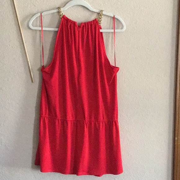 MICHAEL KORS NWOT red halter blouson dress top w/ gold tone neckline - Picture 4 of 5